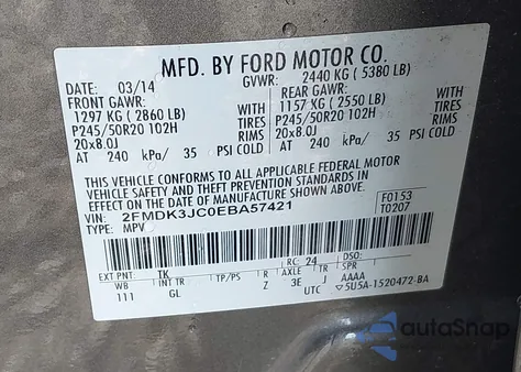 2014 Ford Edge Sel from USA, damaged, VIN 2FMDK3JC0EBA57421